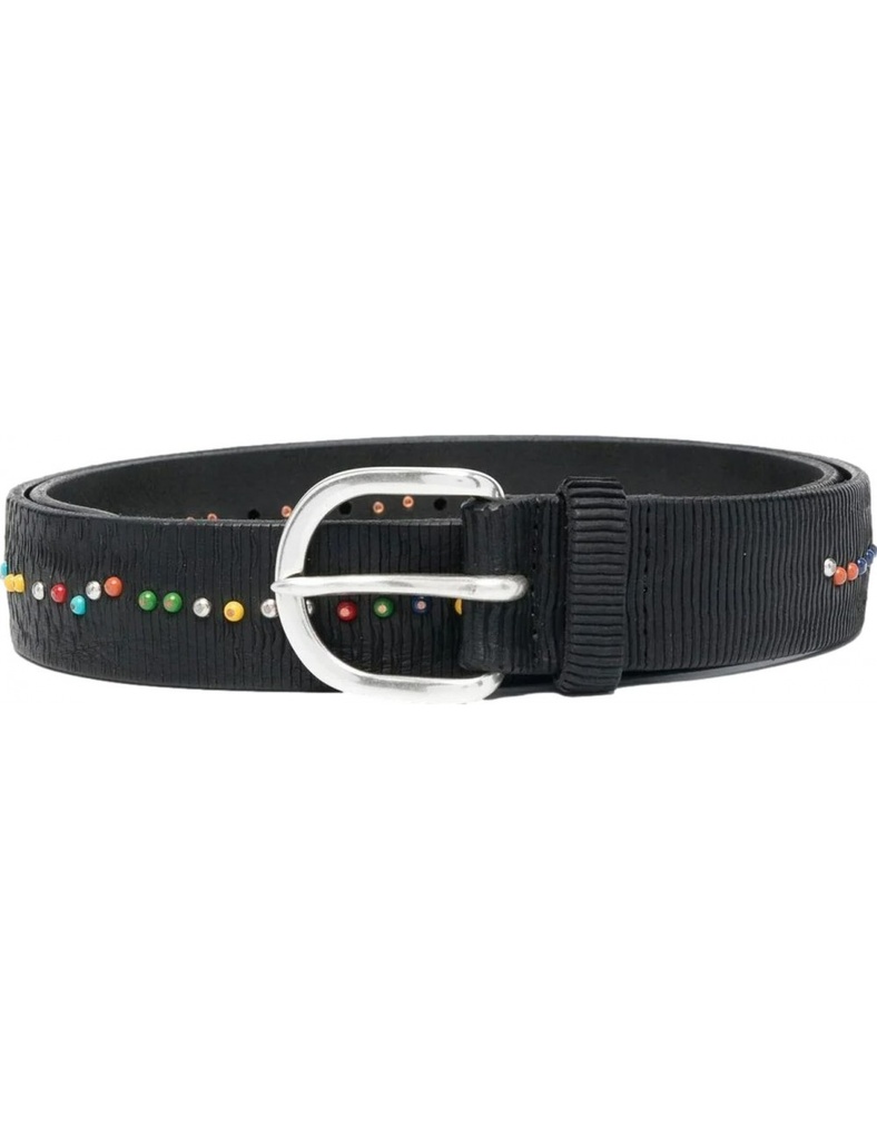 Orciani Cinturón negro cortado con Láser remaches multicolor