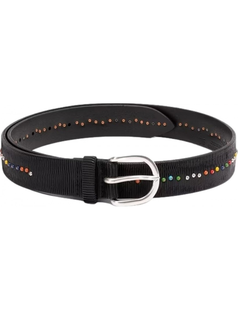 Orciani Cinturón negro cortado con Láser remaches multicolor