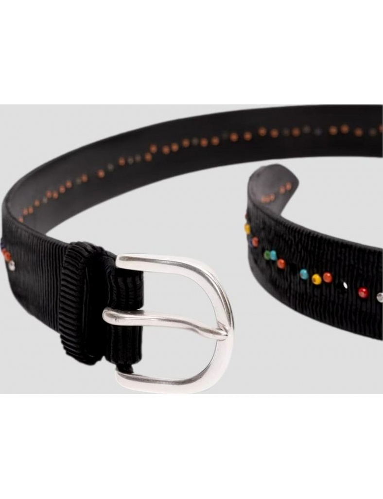 Orciani Cinturón negro cortado con Láser remaches multicolor