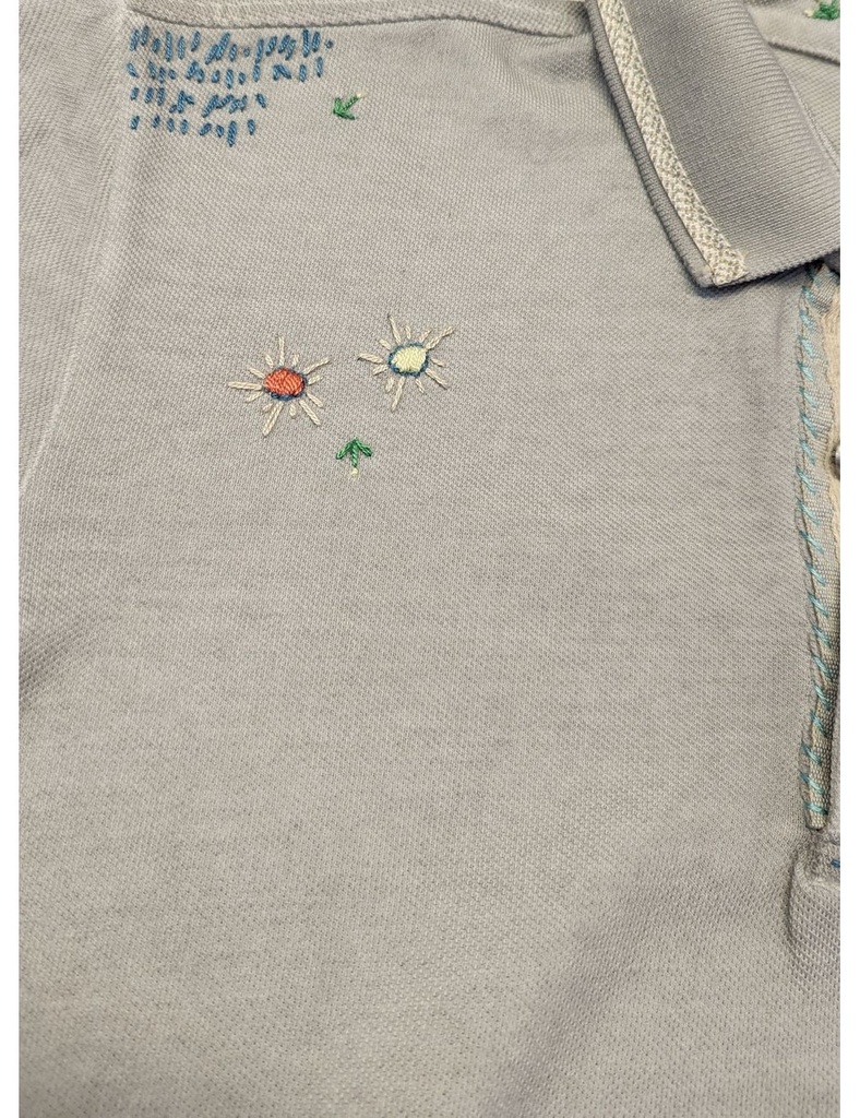 BOB polo manga corta gris con bordados airbrush dyed