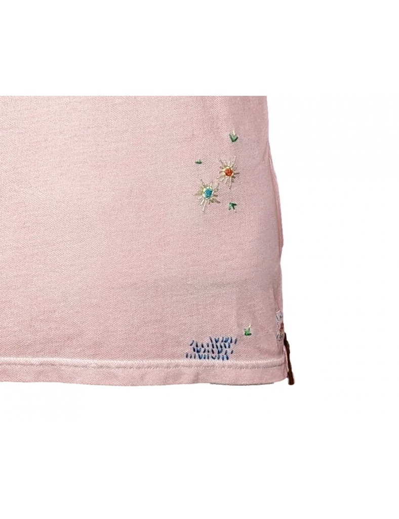BOB polo manga corta rosa con bordados airbrush dyed