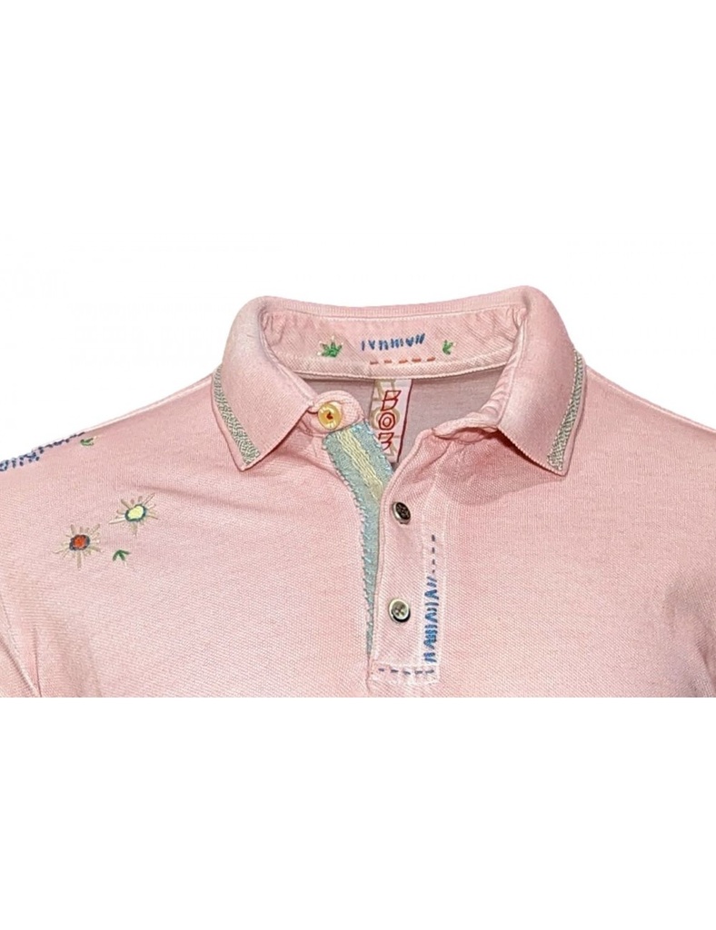 BOB polo manga corta rosa con bordados airbrush dyed