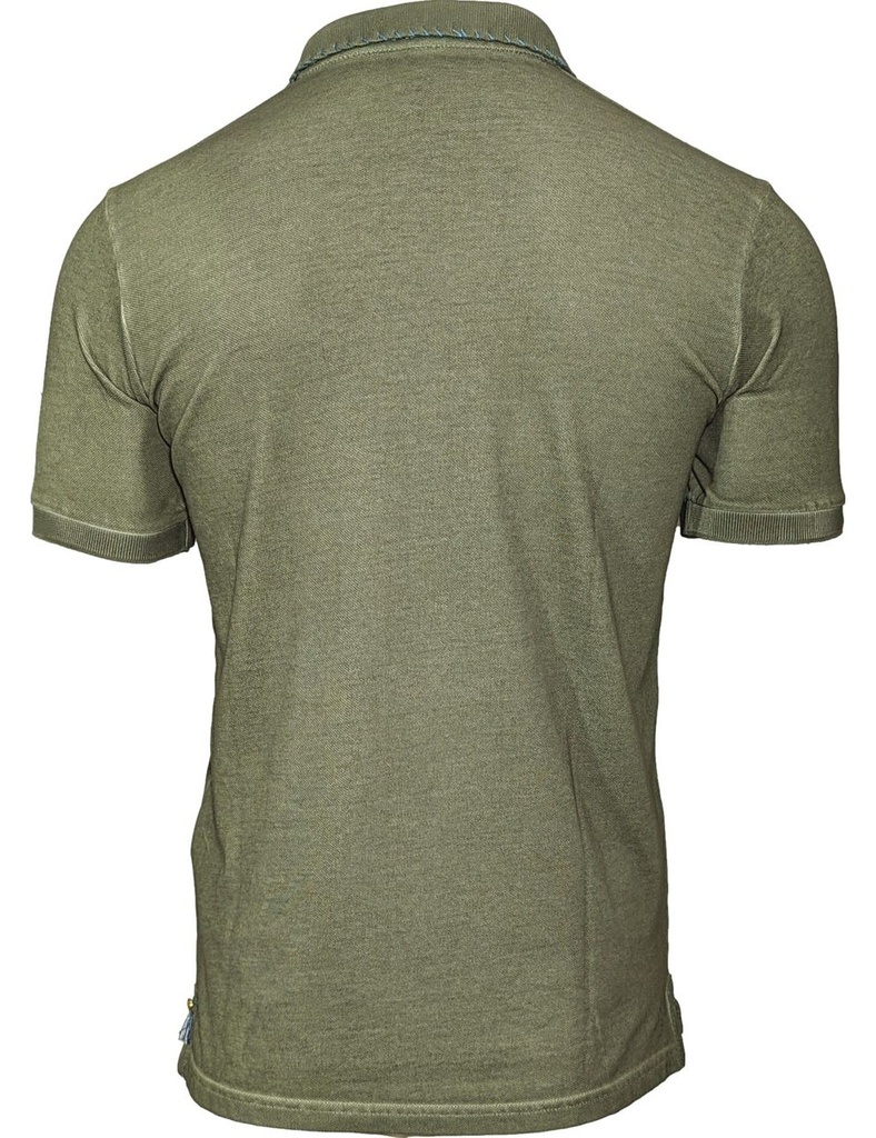 BOB polo manga corta verde militar con bordados airbrush dyed