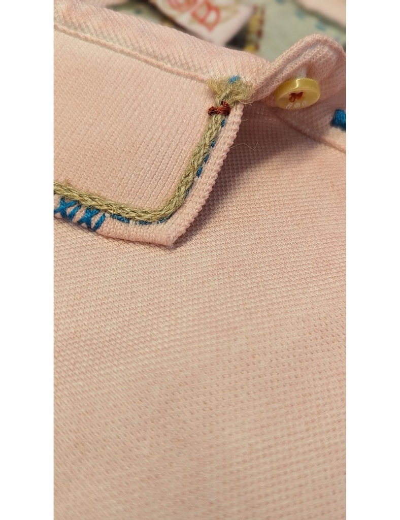 BOB polo piqué manga corta rosa con bordados y piedras