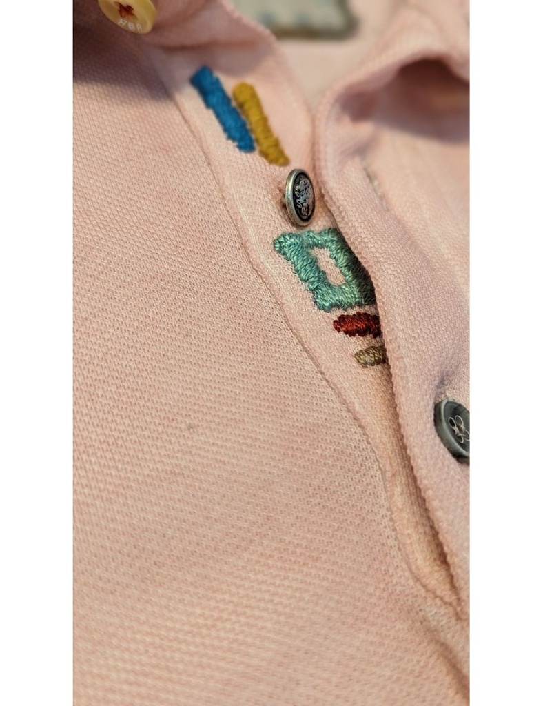 BOB polo piqué manga corta rosa con bordados y piedras