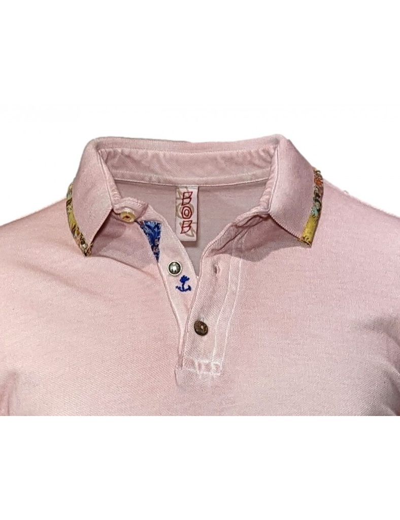 BoB polo manga corta rosa con bordados airbrush dyed