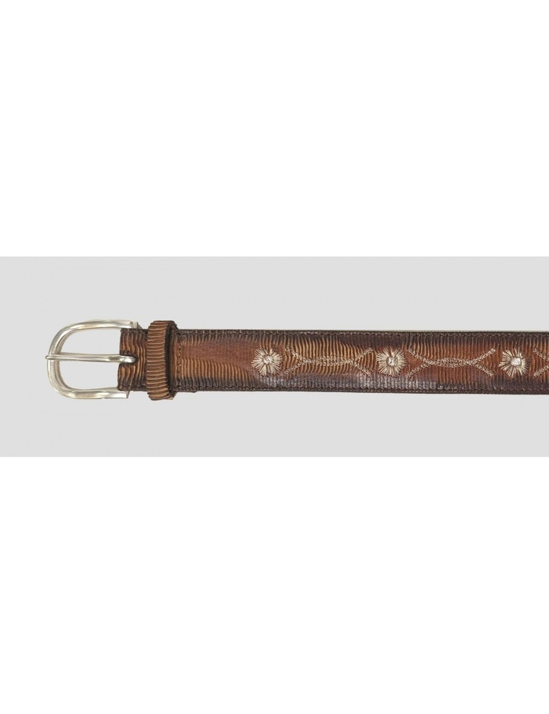 Orciani Cinturón cuero cortado con Láser bordados beige
