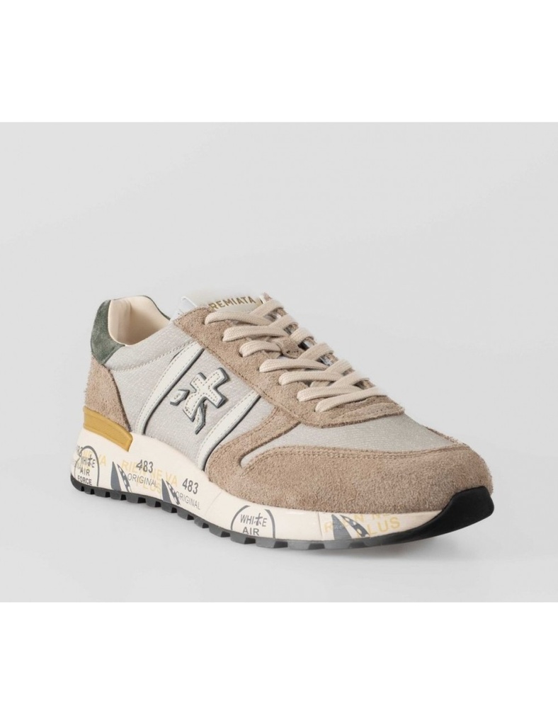 Premiata Lander color beige talonera verde