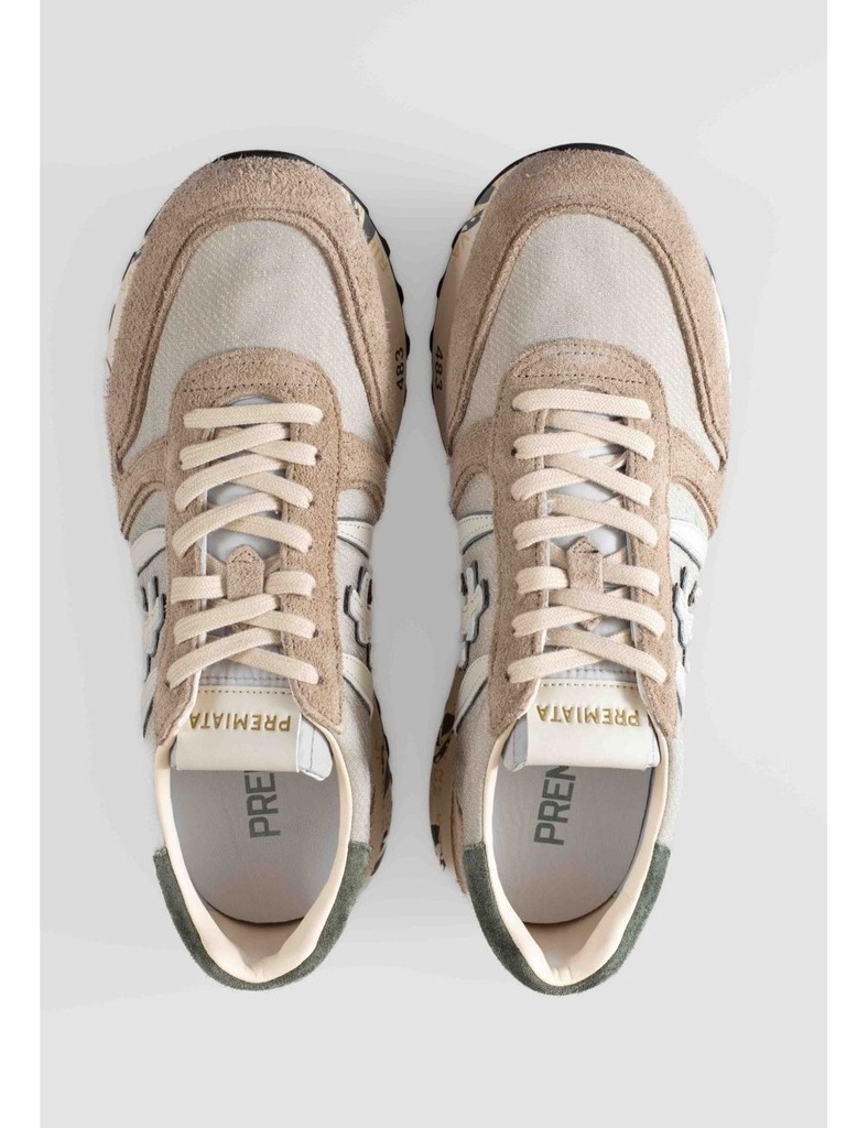 Premiata Lander color beige talonera verde