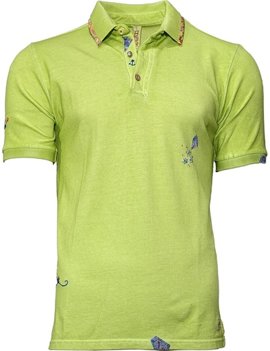 BoB polo manga corta verde matcha con bordados airbrush dyed