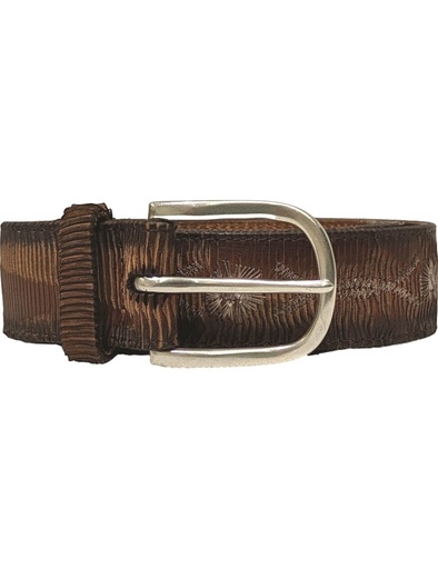 Orciani Cinturón cuero cortado con Láser bordados beige