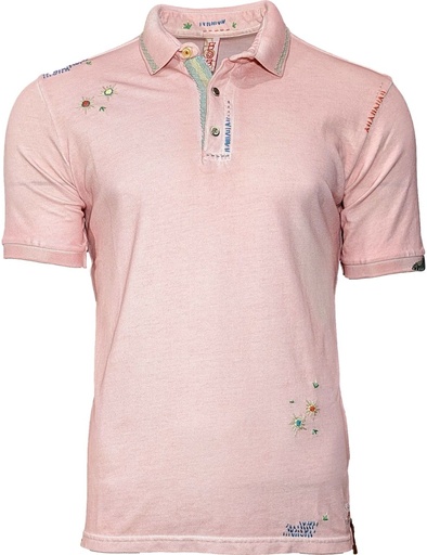 BOB polo manga corta rosa con bordados airbrush dyed