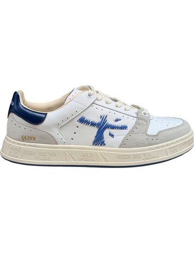 Premiata sneaker QUIIN blanco en piel y ante contraste color azul