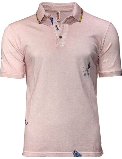 BoB polo manga corta rosa con bordados airbrush dyed