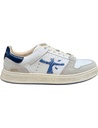 Premiata sneaker QUIIN blanco en piel y ante contraste color azul